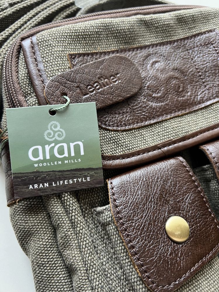Ирландская твидовая сумка с кожаными элементами, Аran woolen mills