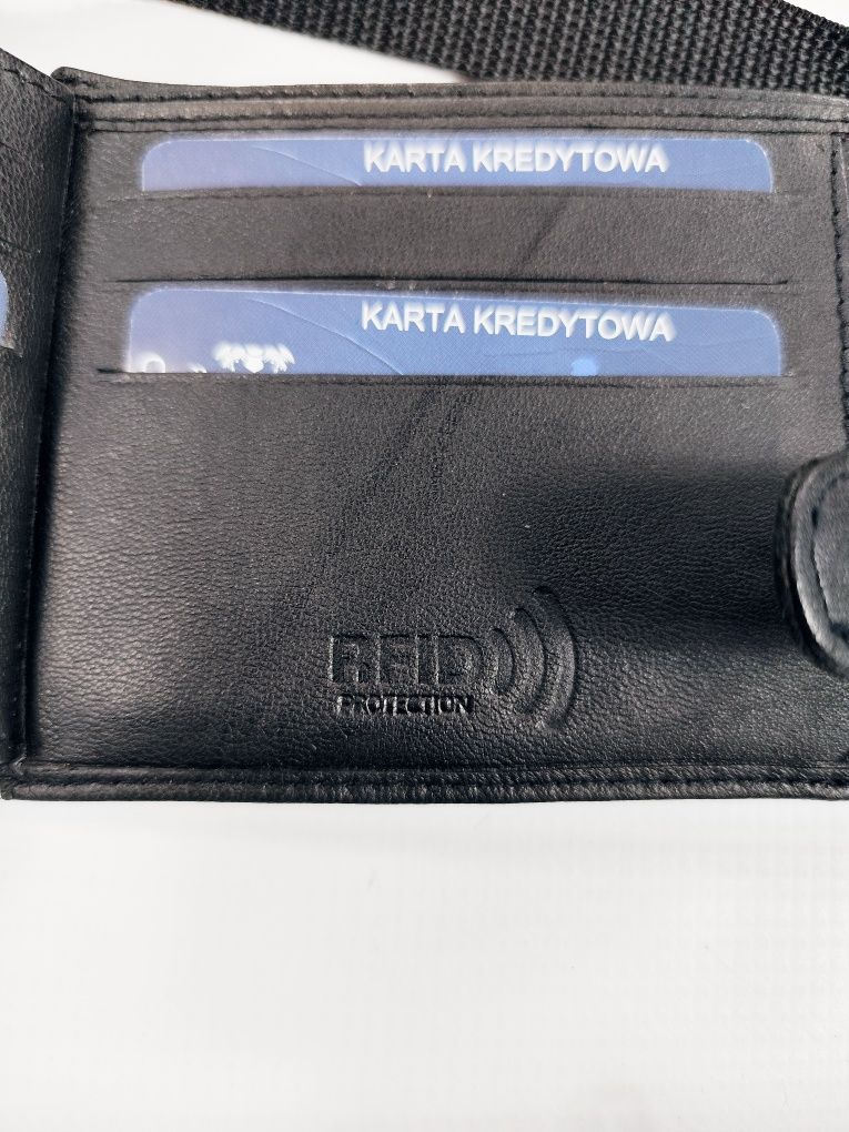 Nowy Zestaw męski skórzany portfel saszetka nerka czarny prezent