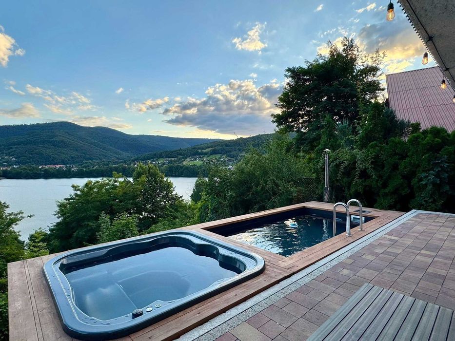 Domek z widokiem na jezioro/sauna/balia