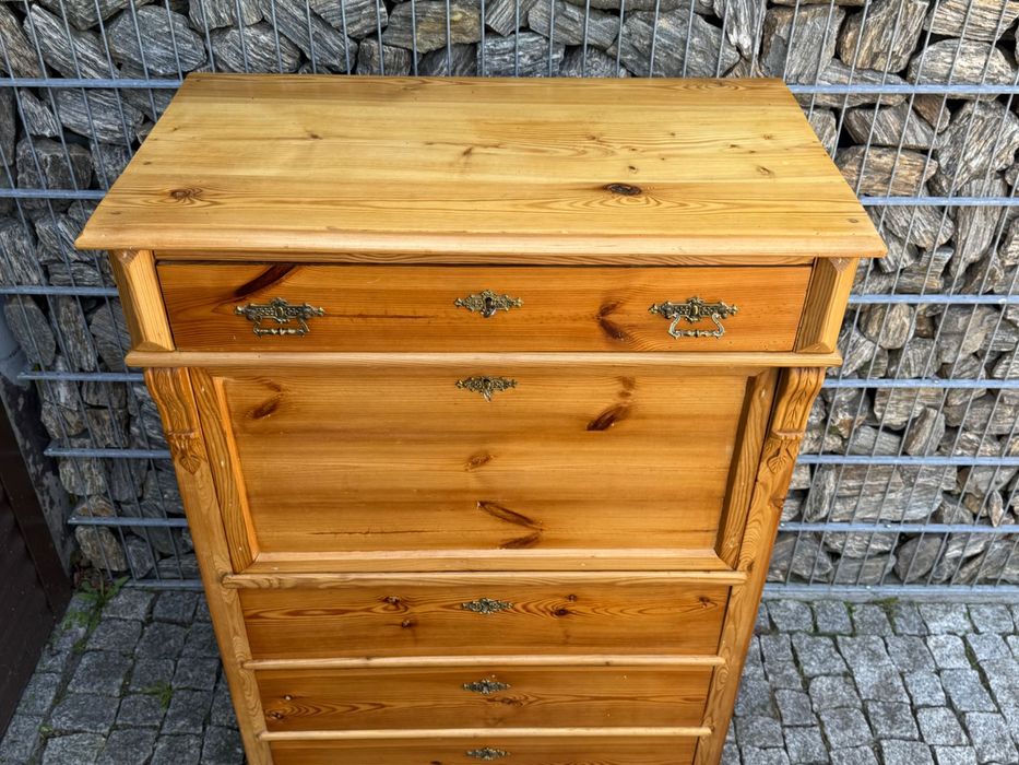 Sekretarzyk sosnowy Sekretera szyfoniera biurko z blatem stary