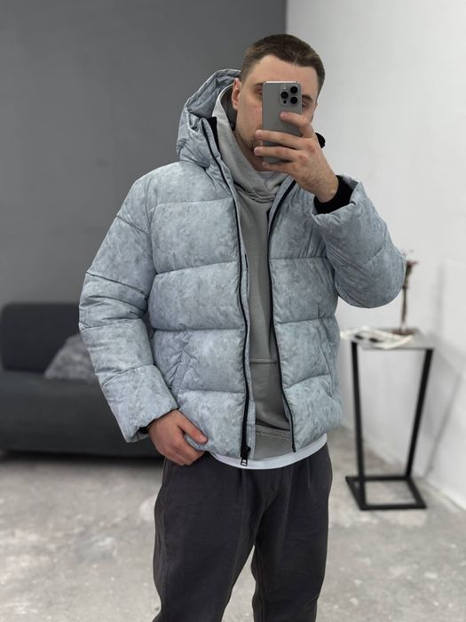 Теплая Куртка с капюшоном (S,M,L,XL) Пуховик Navi серый