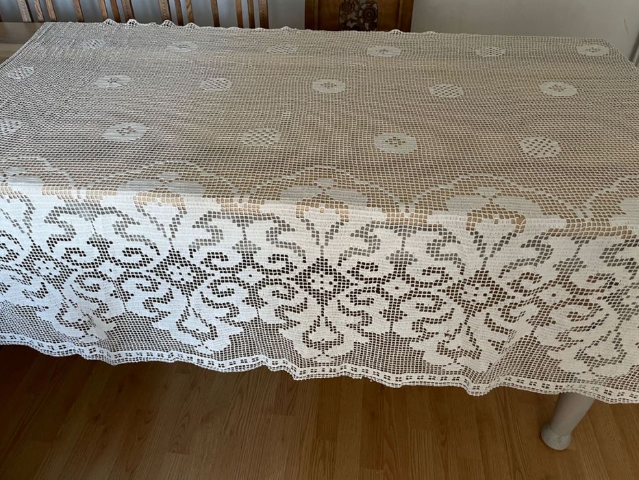 Firana bawełniana biała, stara ręczna robota vintage