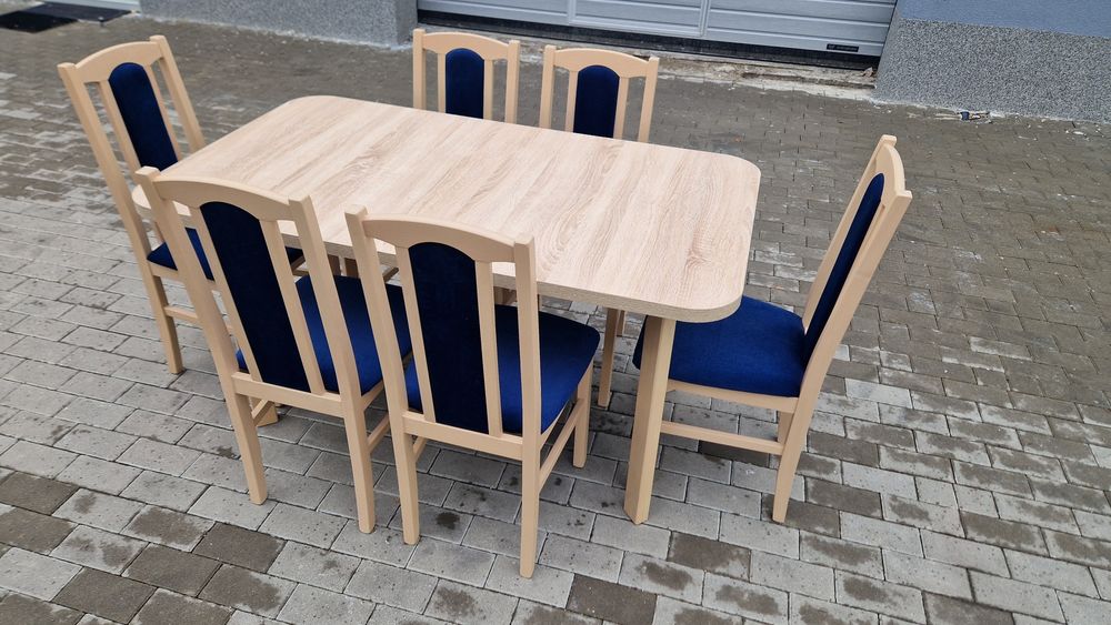 Nowe : Stół 80x140/180 + 6 krzeseł,  sonoma + granat , dostawa cała PL