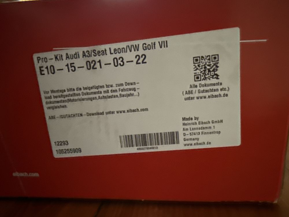 Sprezyny eibach pro kit vw golf mk7/seat leon/audi a3