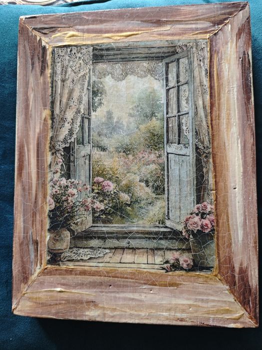 Obrazek z wodokiem przez okno 29 x 26,5 cm
