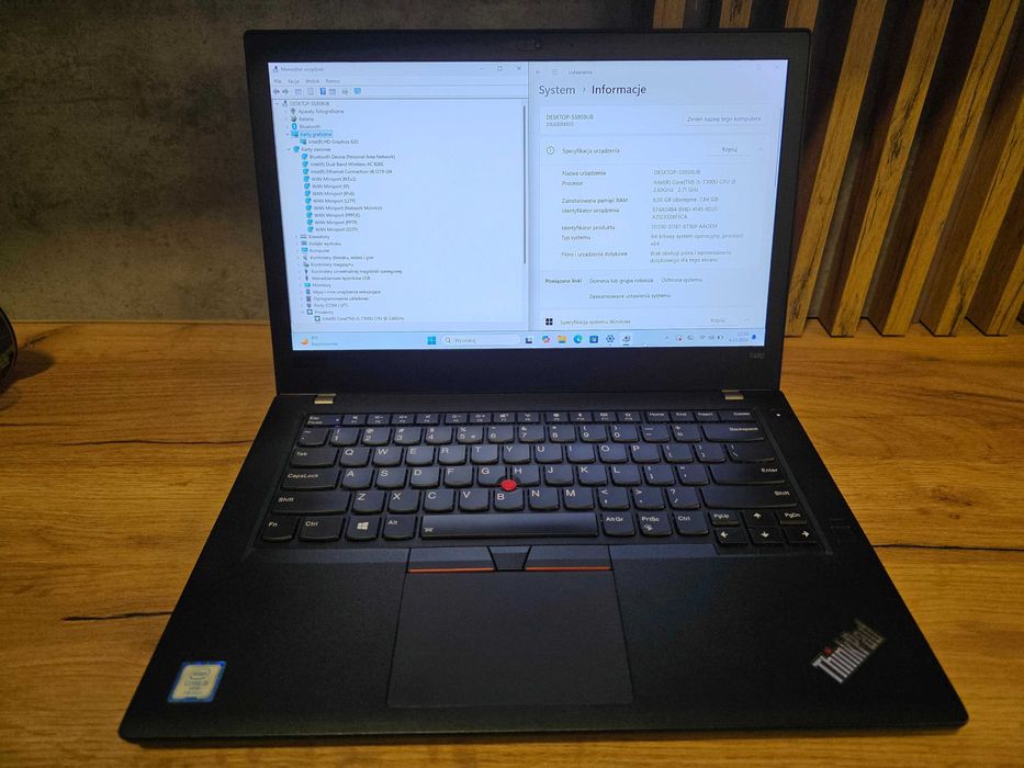 Lenovo T480 – i5-7300U, 8GB, 250 SSD, czytnik linii, SIM/WAN, Win11