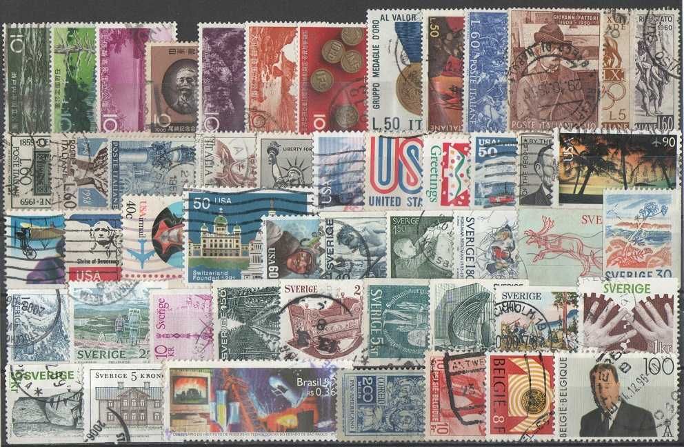 Filatelia: lote de 195 selos e 5 blocos