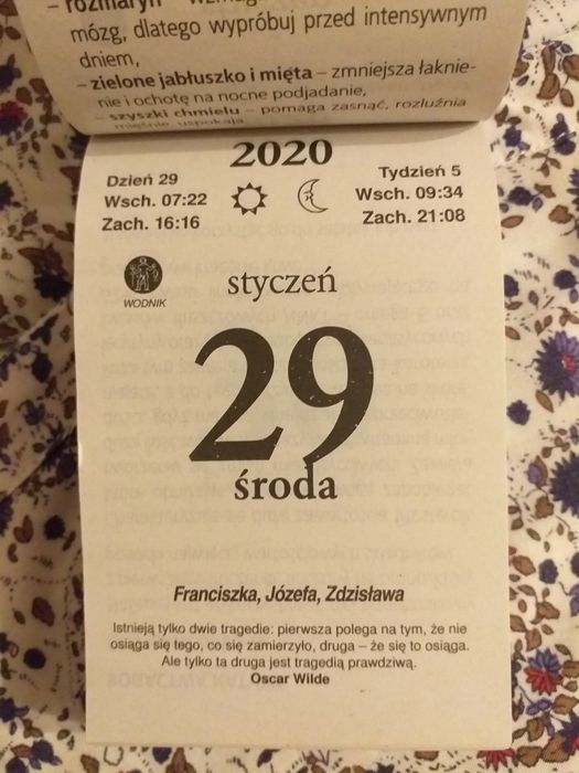 Kartki z kalendarza z roku 2020