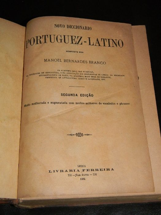 Manoel Bernardes Branco, Dicionário Portuguez Latino, 2ª Edição, 1884