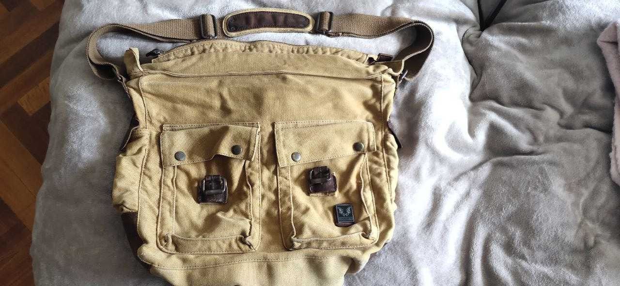 Сумка котон Muchuan чоловіча пісочного кольору з шкірою 39*33*12 см