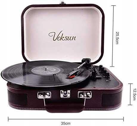 Gramofon Voksun S300 brązowy walizka Bluetooth AUX USB SD