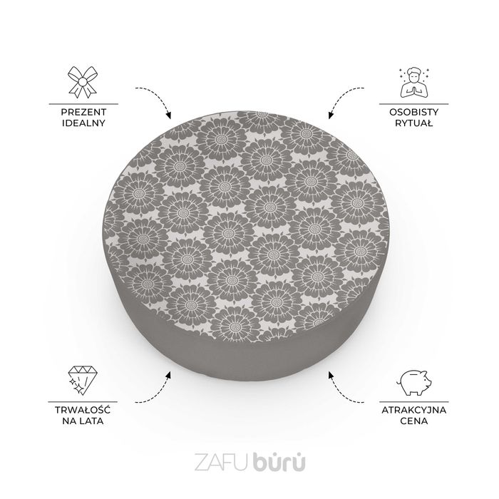Poduszka do jogi i medytacji ZAFU - Polska łuska gryki, biały nadruk