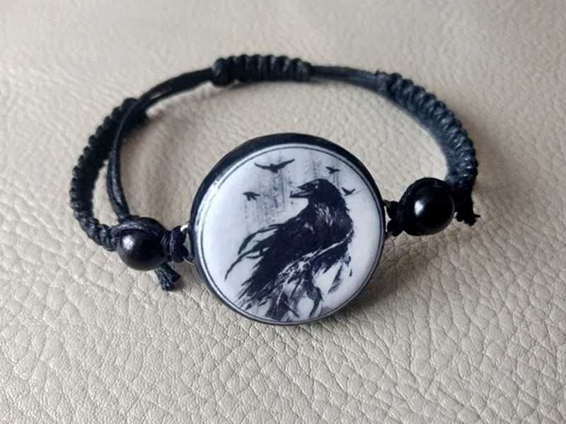 Bransoletka Kruk Ptak Wrona Gothic Handmade