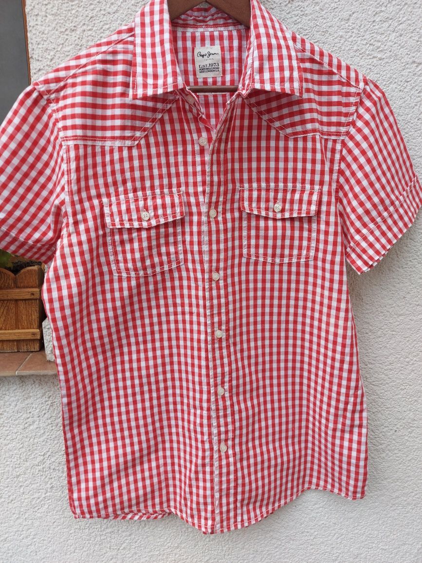 Koszula męska slim fit w kratę czerwona biała L Pepe Jeans