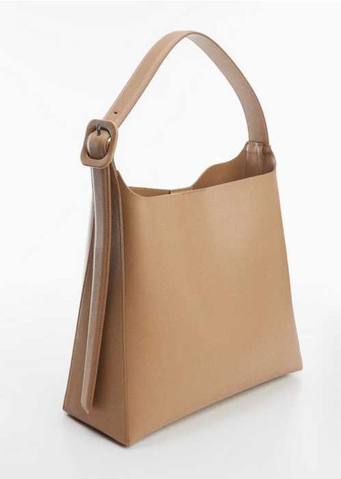 MANGO Torba torebka shopper ze sprzączką kawowy duża regulowany uchwyt