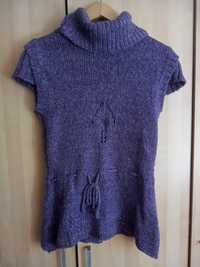 fioletowy golf sweter sweterek z krótkim rękawem narzutka S M