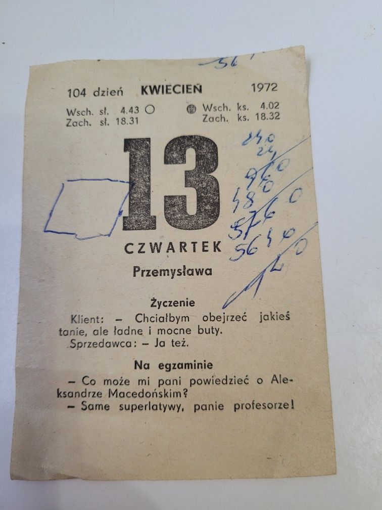 Kartka z kalendarza 13 kwiecień 1972