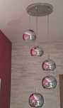 Zestaw 7 srebrnch wiszących nowoczesnych lamp + 4 wiszące białe lamy z