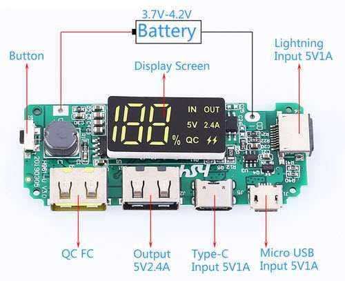 Плата повербанк с LED дисплеем 2,4A QC модуль Powerbank 18650 Li-ion