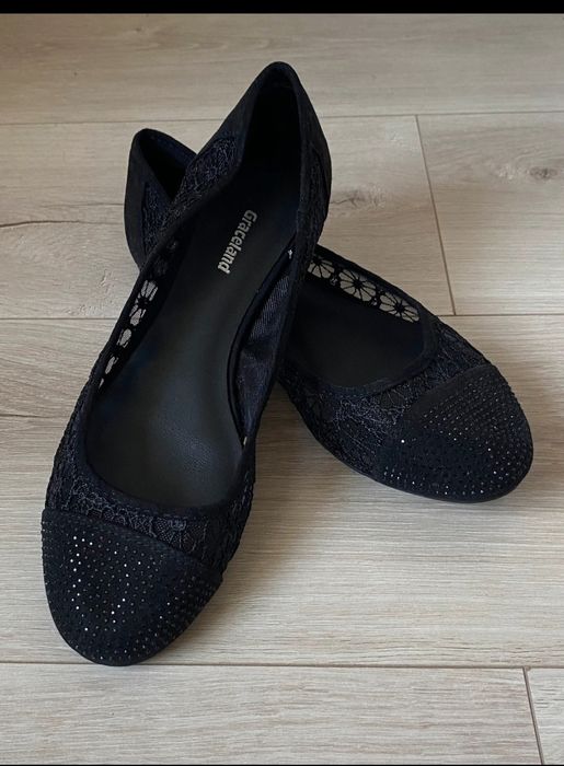 Baleriny koronkowe błyszczące