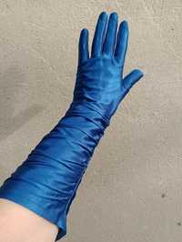 Rękawiczki długie 40 cm chabrowe