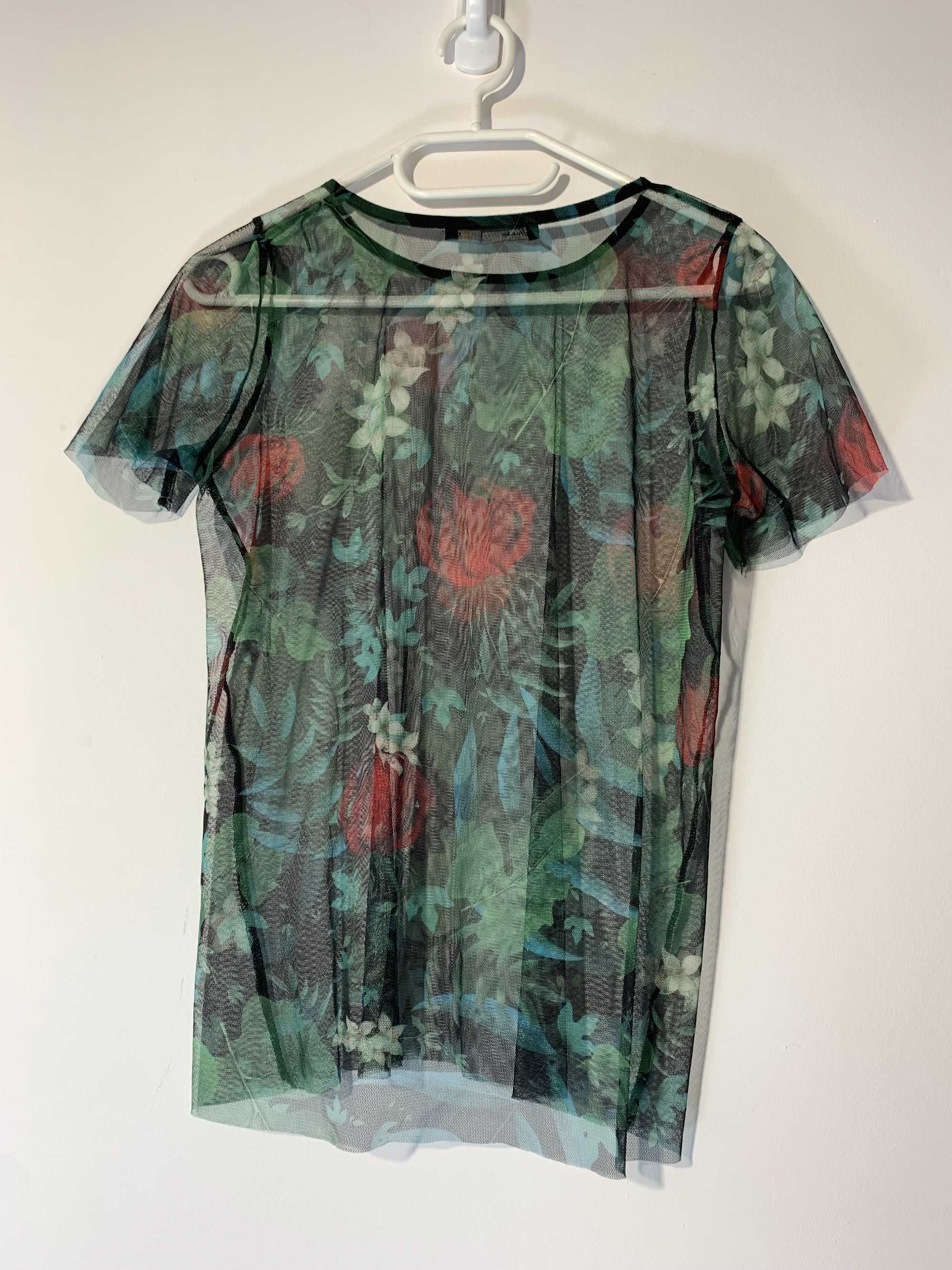 bluzka koszulka transparentna siateczka XS floral forest mgiełka