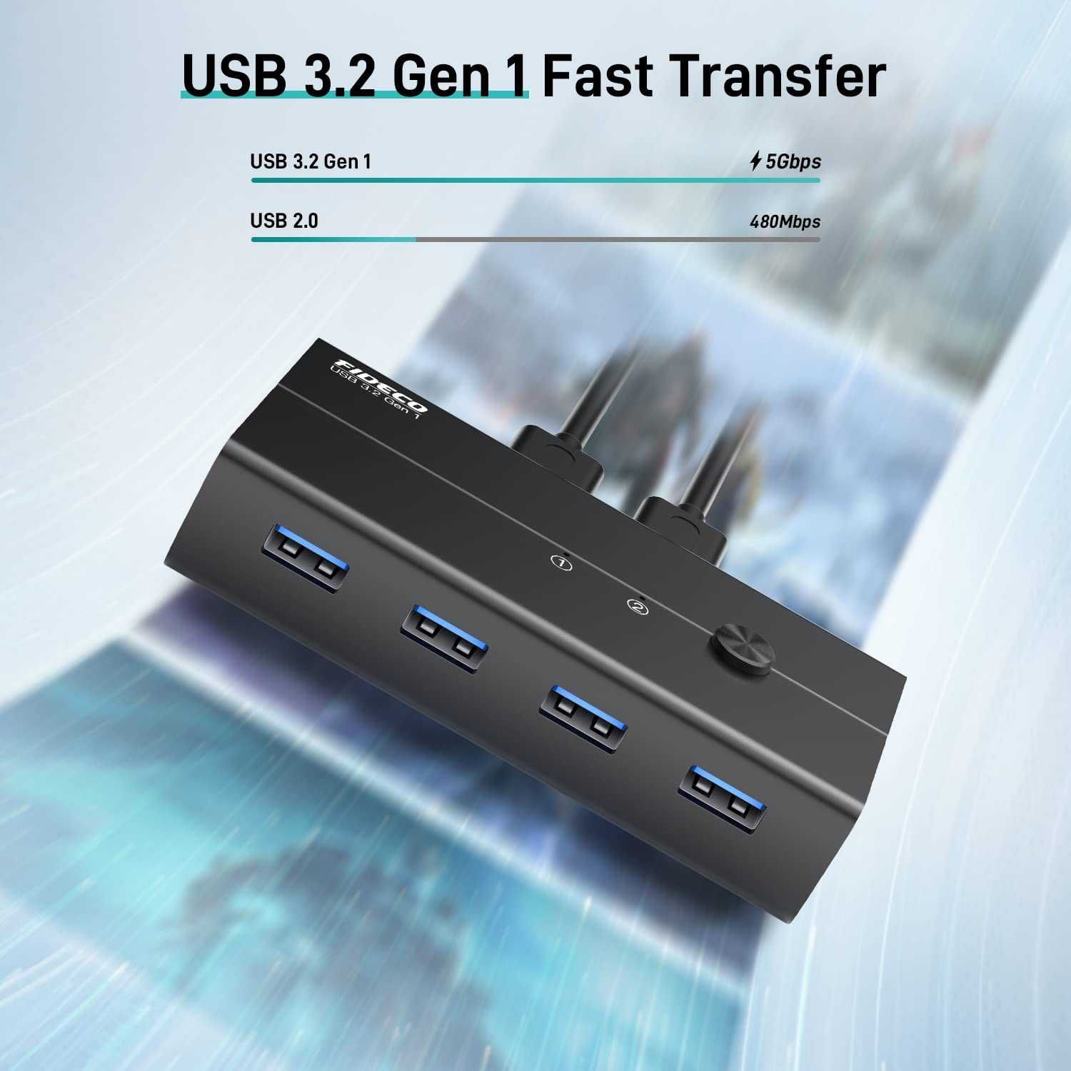 Selektor Przełączników USB, aluminiowy USB 3.2 Gen 1  5Gbps FIDECO