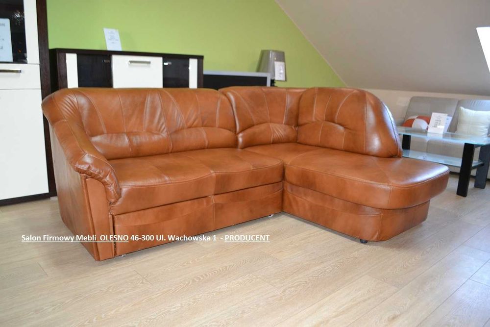 Nowy Narożnik 225x170cm ze Spaniem YARDEK, SKÓRA NATURALNA, -33%