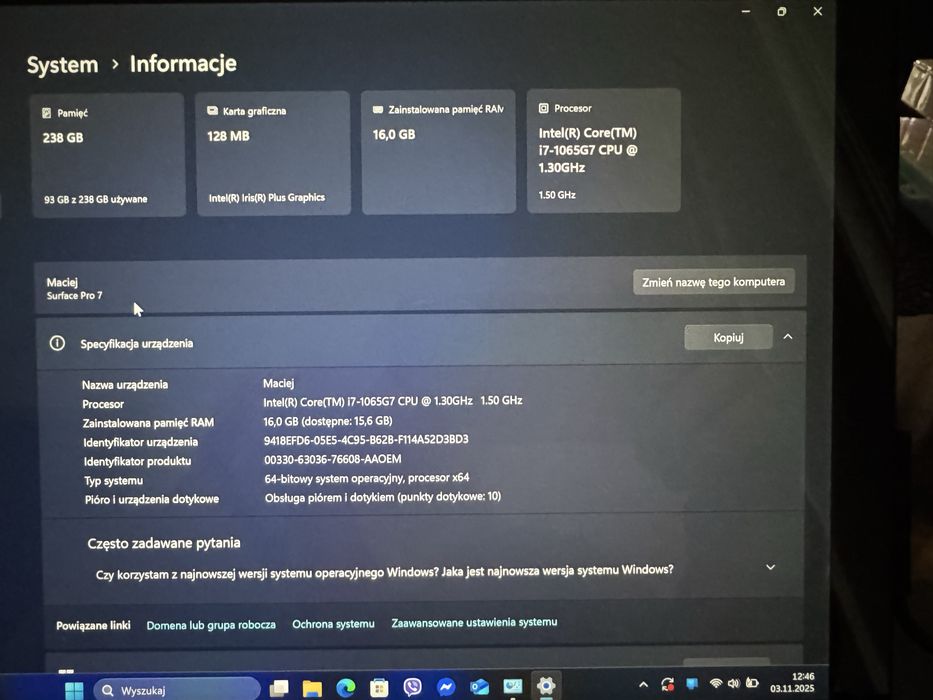 Microsoft Surface Pro 7, I7-1065G7 -16GB RAM/256GB