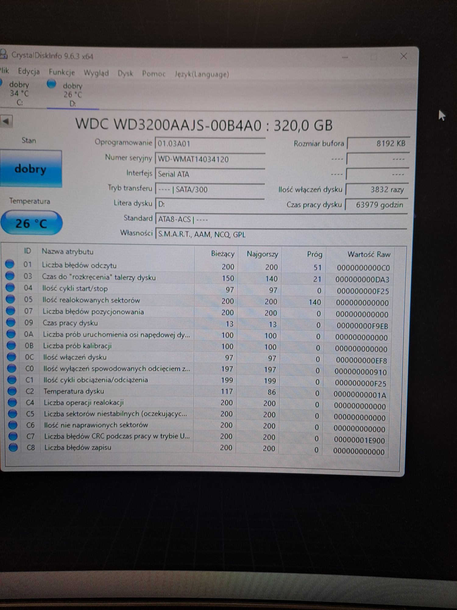 Dysk Twardy Western Digital 320Gb  2008 rok