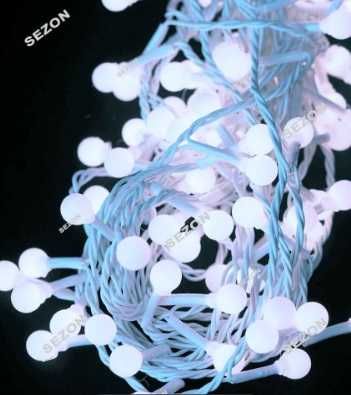 Гирлянда шарики Кульки 10 мм 100 LED 6м белый провод, белый цвет