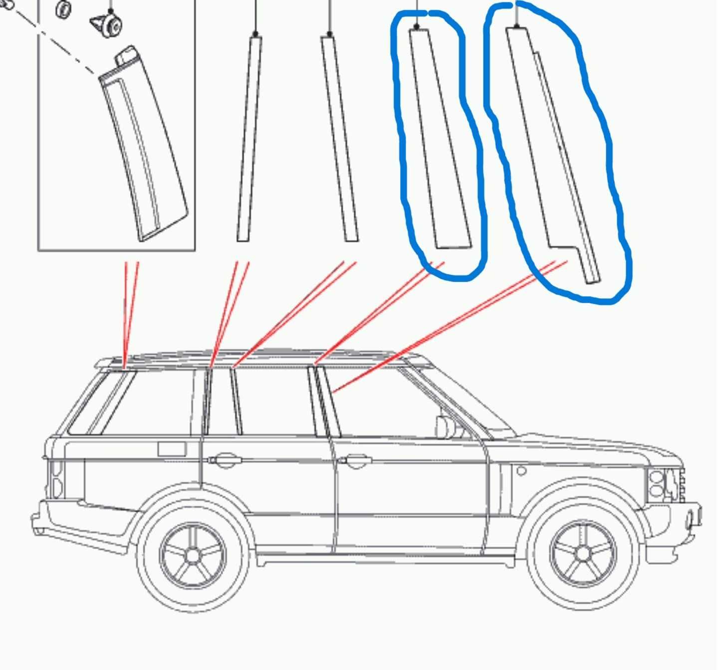 Накладки стоек передней двери RANGE ROVER L322 02-12, РЕНЖ РОВЕР 02-12