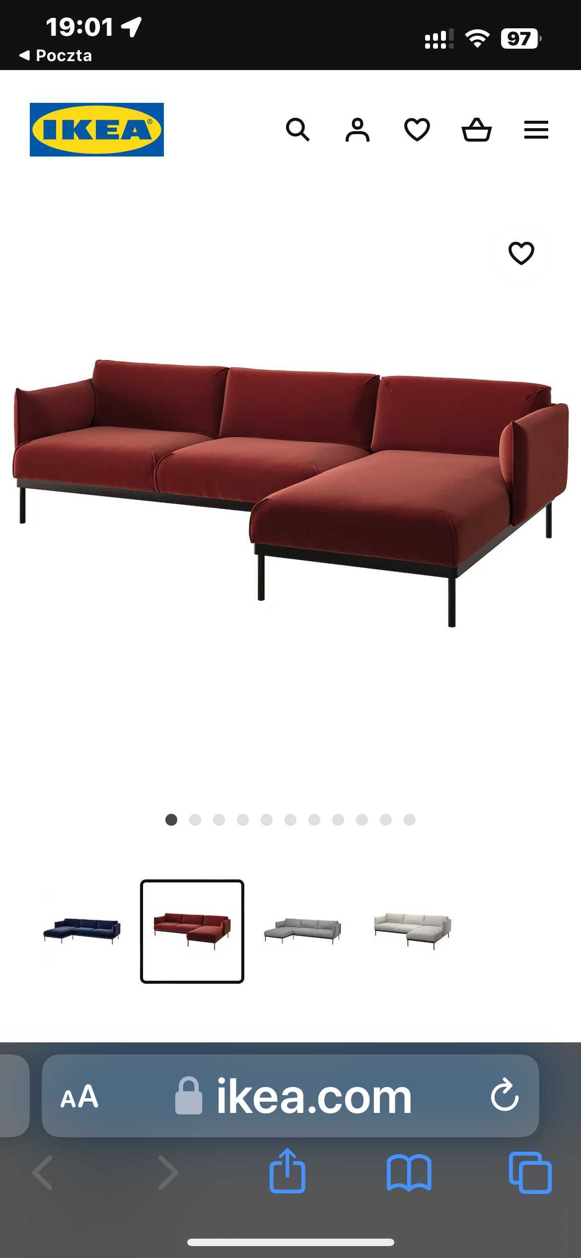 Sofa z szezlongiem APPLARYD Ikea kanapa UNIKAT  czerwonobrązowa