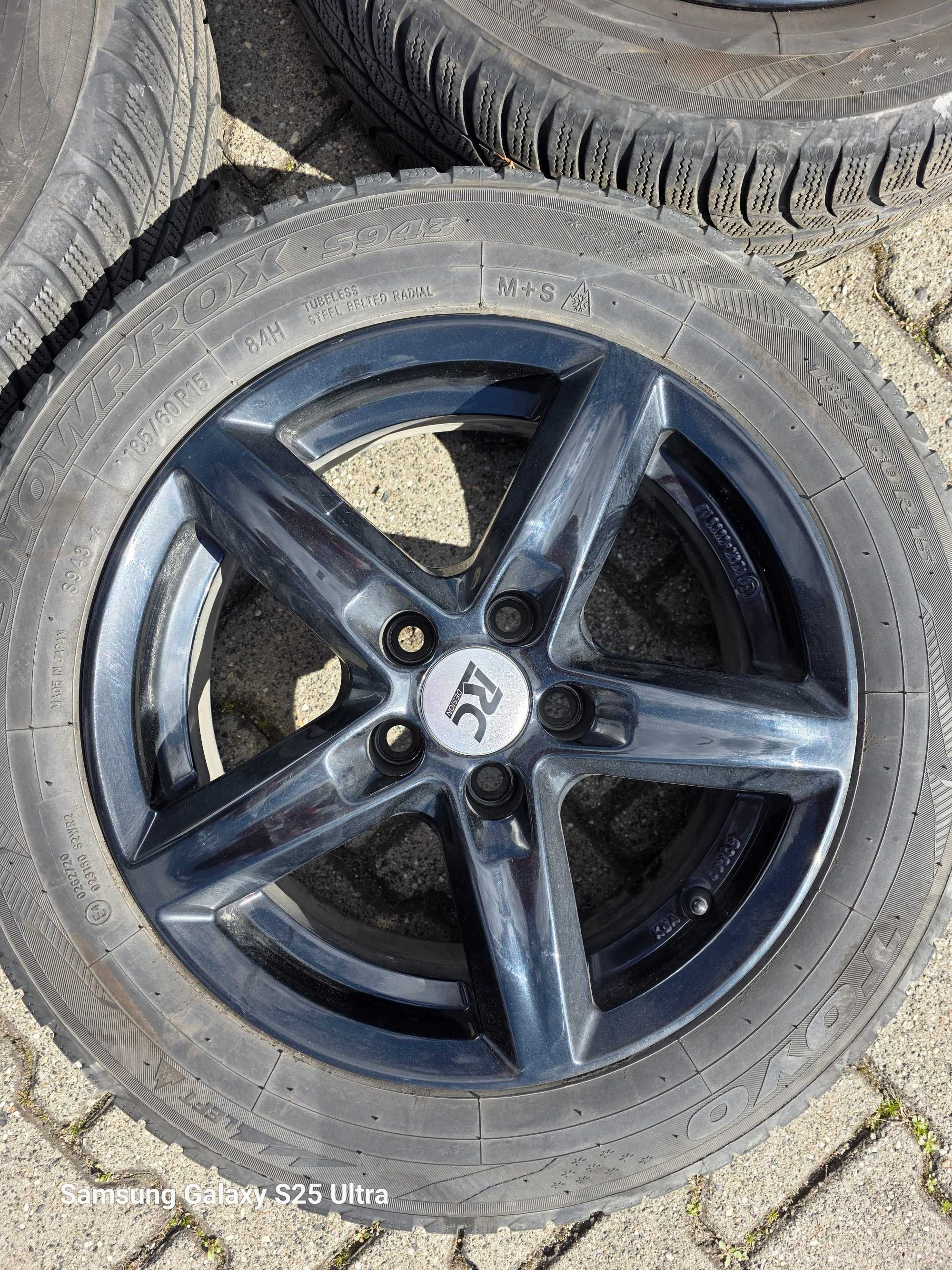 Piękne Czarne Felgi Al: 6Jx15" 5x100 ET38 plus opona zima: 185/60 R15