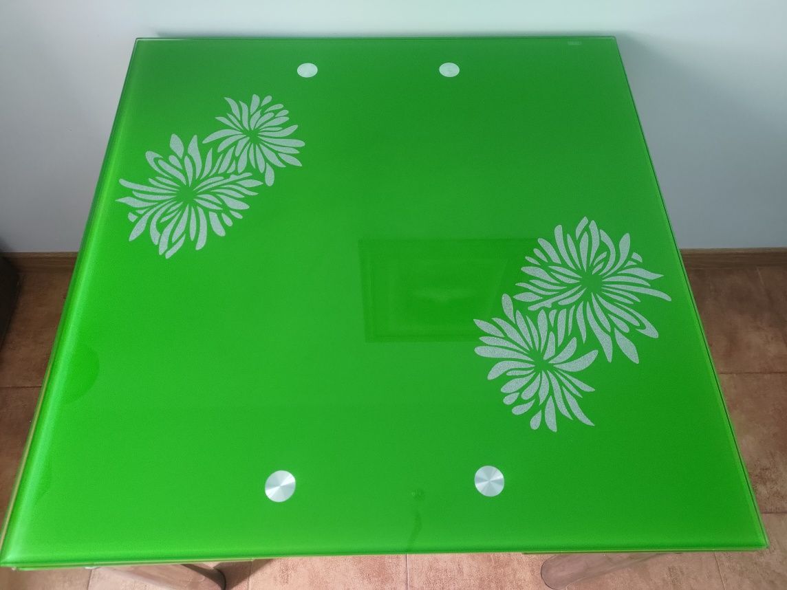 Stół szklany rozkładany BRW 80x80 130x80 zielony