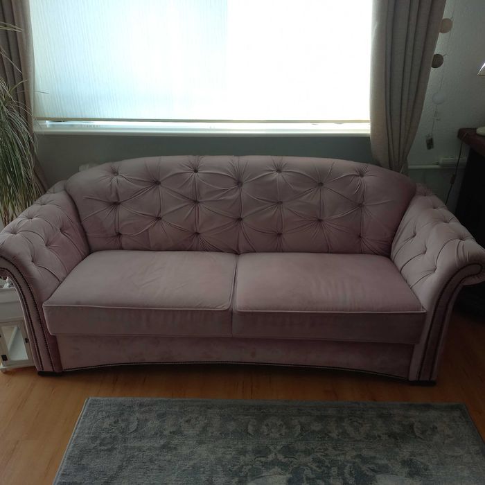 Przepiękna nowoczesna kanapa chesterfield, sofa 3 osobowa, pudrowy róż