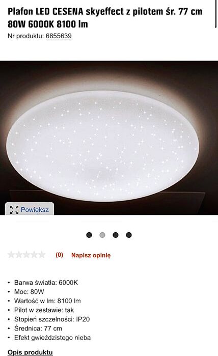 Gwiezdny PLAFON XXL 80cm 3 rodzaje barwy światła pilot