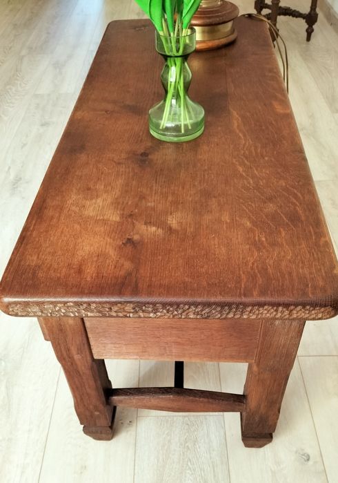 Stary stół drewniany dębowy z szufladami i kutymi elementami