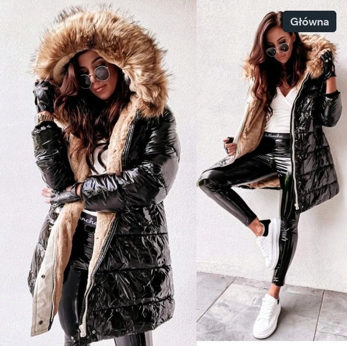 Lakierowana kurtka k-zell zimowa na misiu