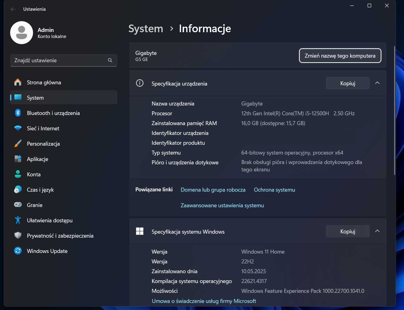 Gigabyte / i5 12500h / RTX /16gb + gratis
