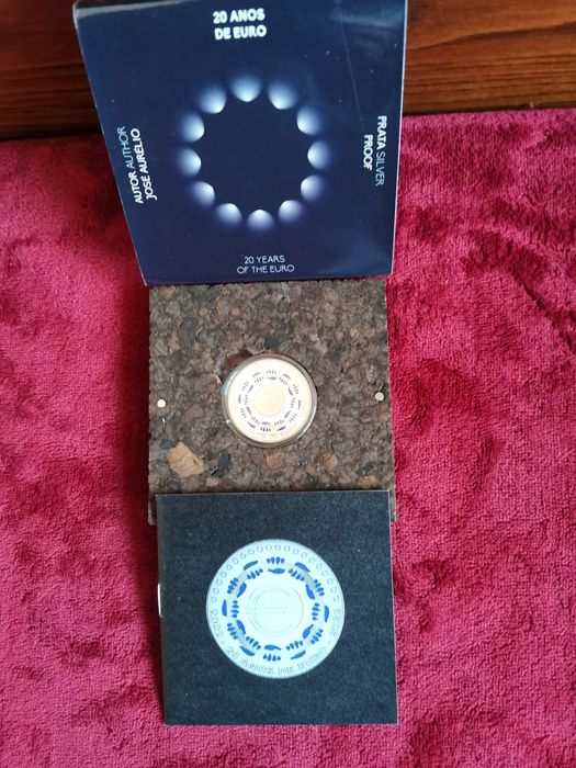 Moeda colorida comemorativa prata proof "20 anos do Euro"