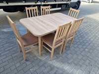 Nowe: Stół rozkładany + 6 krzeseł , sonoma + jasny brąz,  dostawa cała