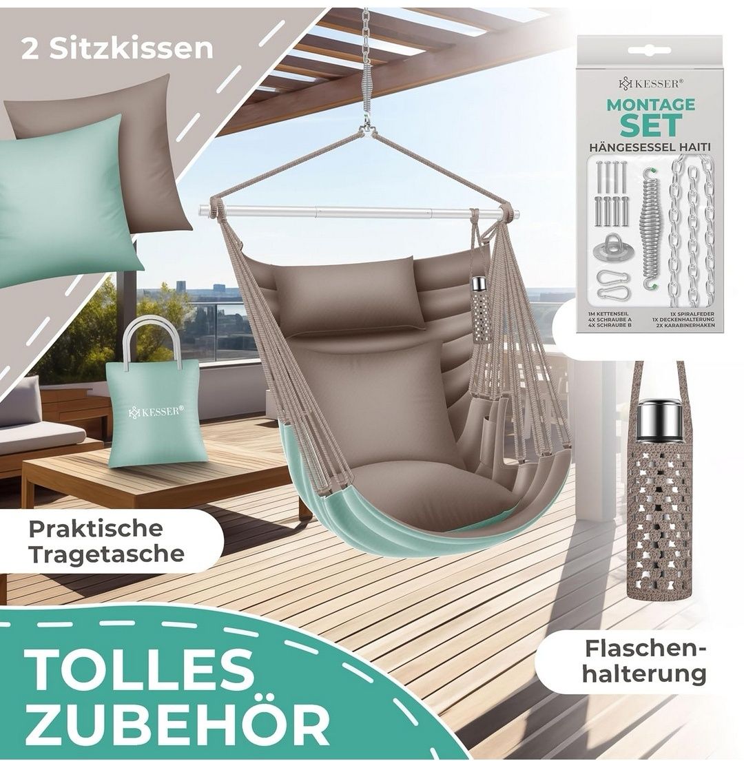 KESSER® Haiti fotel wiszący, nośność 150 kg, krzesło wiszące, obracane