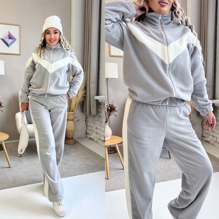 Костюм жіночий теплий флісовий штани і кофта зіп худі з білими вставка