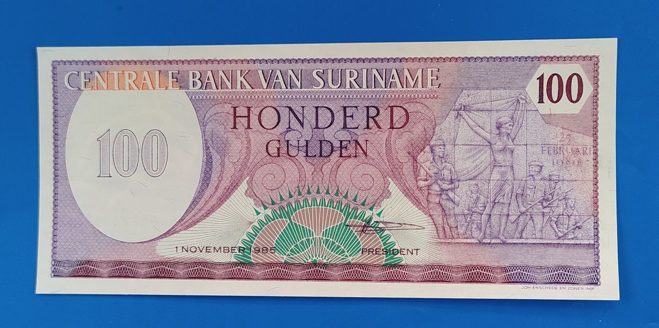 Banknot, Surinam, 100 Gulden, 1985,