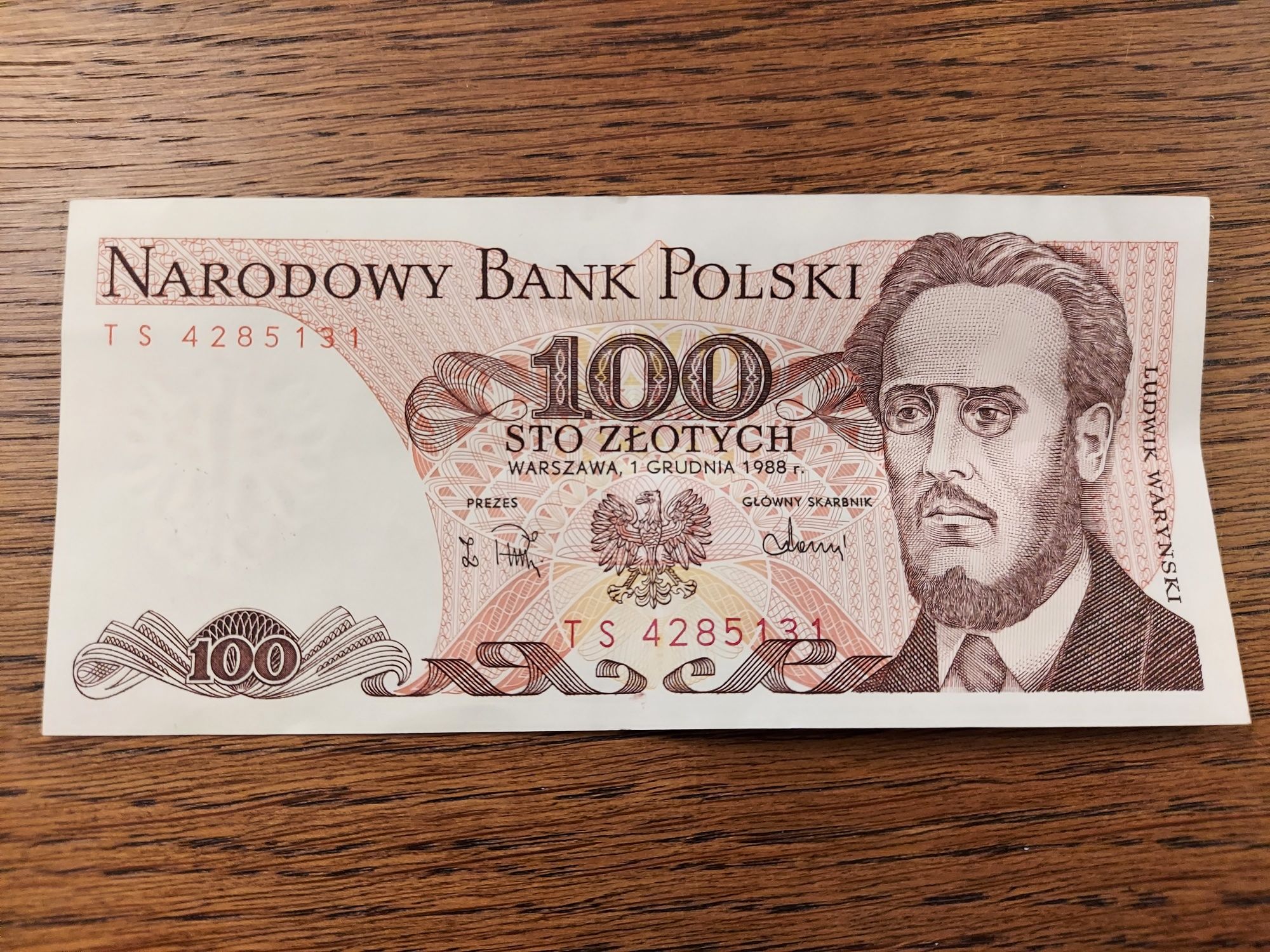 Banknot PRL 100 złotych Ludwik Waryński Nowy seria TS