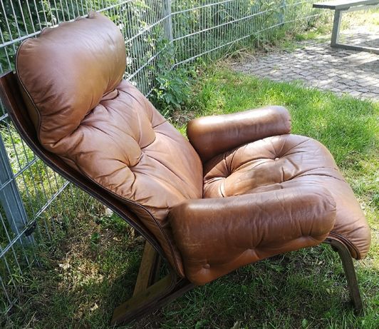 Fotel skórzany Lounge Chair Kengu, Rybo Rykken, lata 70, design