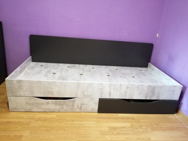 Łóżko TABLO 90x200cm z szufladami, grafitowo białe