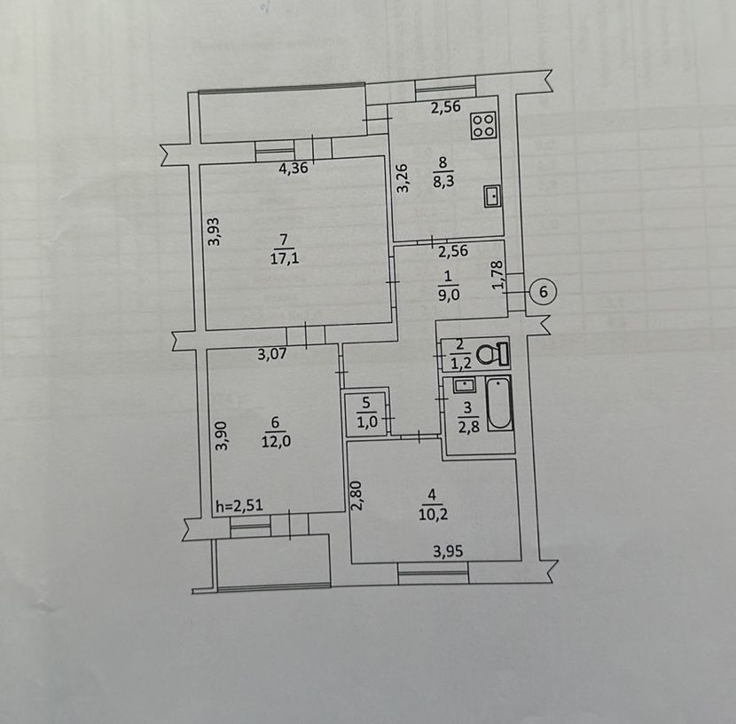 Квартира,  3-х кімнатна, без ремонту