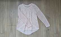 Sweter damski pudrowy róż M/L. Ażurowy, akrylowy